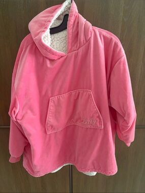 Kids Plush Hooded Pullover in Pink with Sherpa Lining